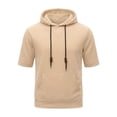 thumbnail image 6 of Curuila Mens T Shirt Hooded Short Sleeve Solid Color Summer Breathable Soft Lightweight Tops With Pocket Khaki Size 3Xl, 6 of 7