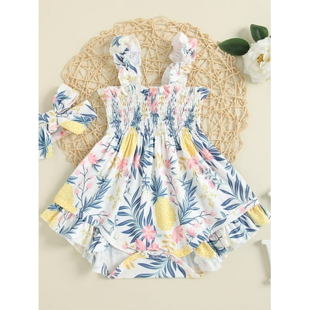 

Sleeveless Baby Girl Pineapple Print Shirred Cami Bodysuit S221905X Multicolor 74(6-9M)
