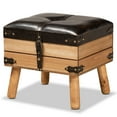 thumbnail image 2 of Baxton Studio Amena Rustic Transitional Dark Brown PU Leather Upholstered and Oak Finished Wood Small Storage Ottoman, 2 of 11