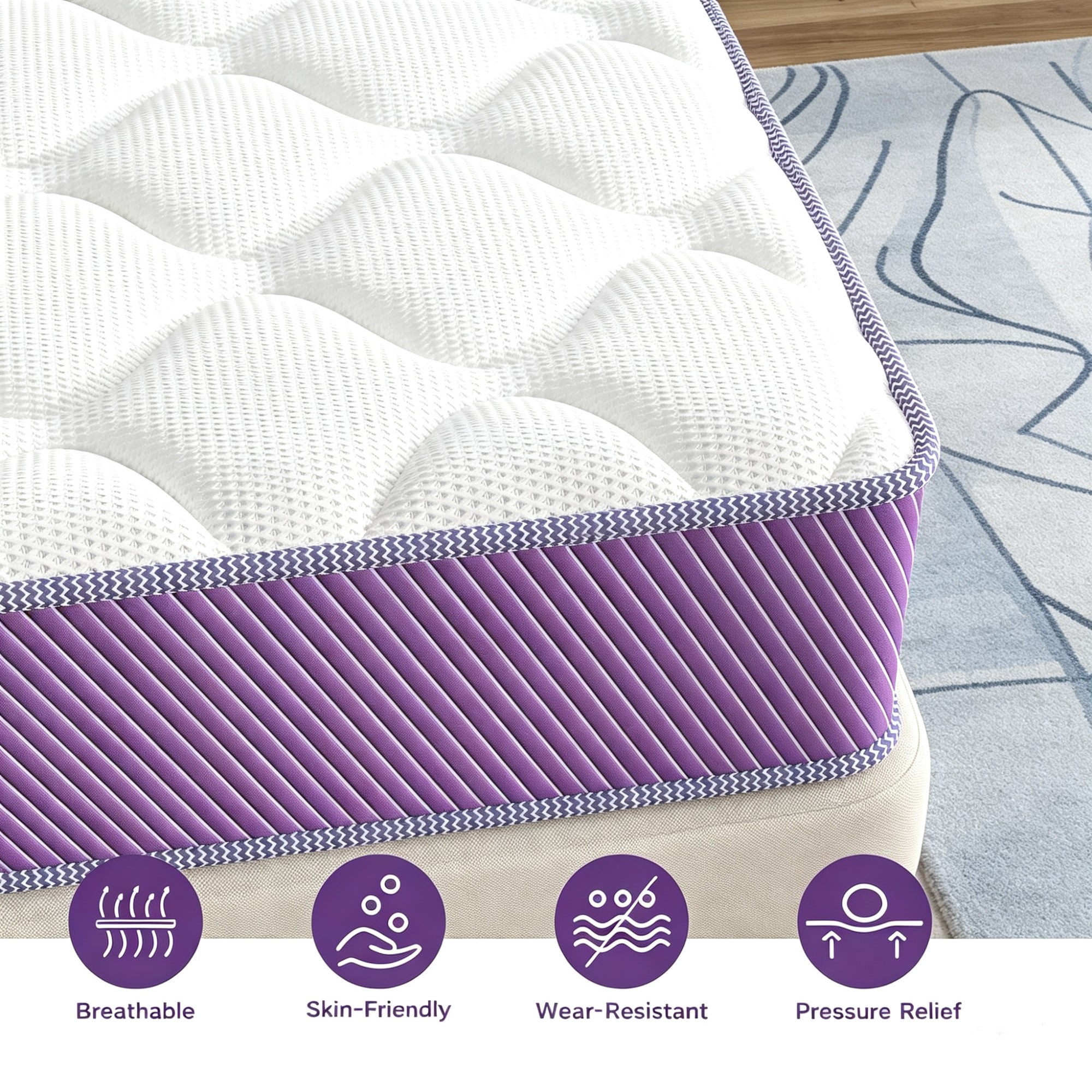 BSHTI 12" Queen Knitted Fabric Hybrid Mattress with Pocket Coils, Support Foam, Pressure Relief for Bedroom(Purple)