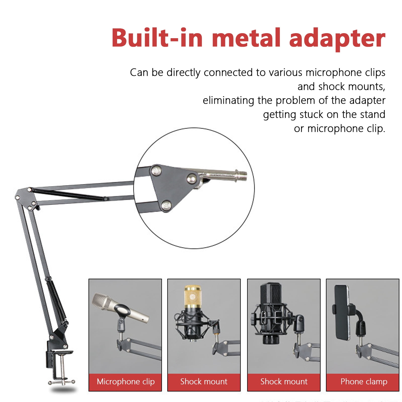 Arcticwind Microphone Arm Stand,360° Rotatable Microphone Boom Arm Mic Stand,Low Profile Mic Arm,with Desk Mount Clamp, Screw Adapter,Shock mount,for Most Microphone