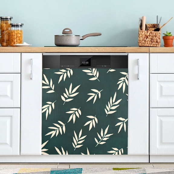 Yayeee Magnetic Dishwasher Cover for The Front Decoration Home Kitchen Machine Sticker Protector, Beige Leaves