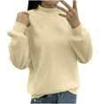 thumbnail image 5 of TKLPEHG Women Tops Dressy Casual High Neck Pullover Tops Long Sleeve Loose Lightweight Leisure Comfy Fashion Classic Solid Color Pullover (Beige,M), 5 of 8