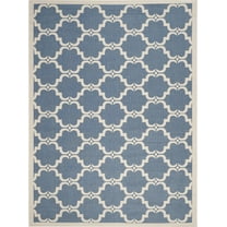 SAFAVIEH Courtyard Estelle Geometric Indoor/Outdoor Area Rug, Blue/Beige, 4' x 5'7"