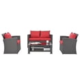 thumbnail image 4 of Highsound 4 Pieces Outdoor Sectional Sofa, Patio Furniture Sets Manual Weaving Wicker Rattan Patio Conversation Sets with Coffee Table, Red Cushions, 4 of 8