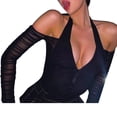 thumbnail image 2 of Txlixc Mujeres Halter Crop Tops, Sexy Fruncido Manga Larga Fuera del Hombro Cremallera Camisetas Lisas Txlixc Moda, 2 of 4