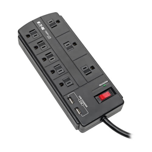 Tripp Lite TLP88USBB Protect It! 8-Outlet Surge Protector with 2 USB Ports, 8ft Cord (Without Telephone/Modem)