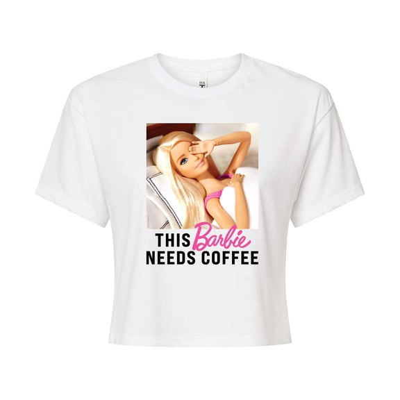 Barbie - This Barbie Needs Coffee - Juniors Cropped Graphic T-Shirt