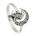 thumbnail image 2 of Norse Raven Ring 925 Sterling Silver Celtic Crescent Moon Viking Crow Band Fantasy Forge Jewelry, 2 of 5