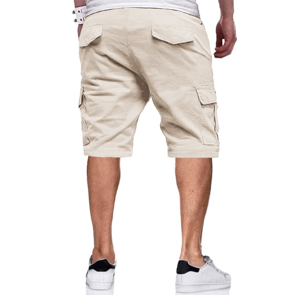 Akiihool Men's Cargo Shorts Men's Cargo Shorts Casual Multi Pockets Elastic Waist Shorts (Beige,S)