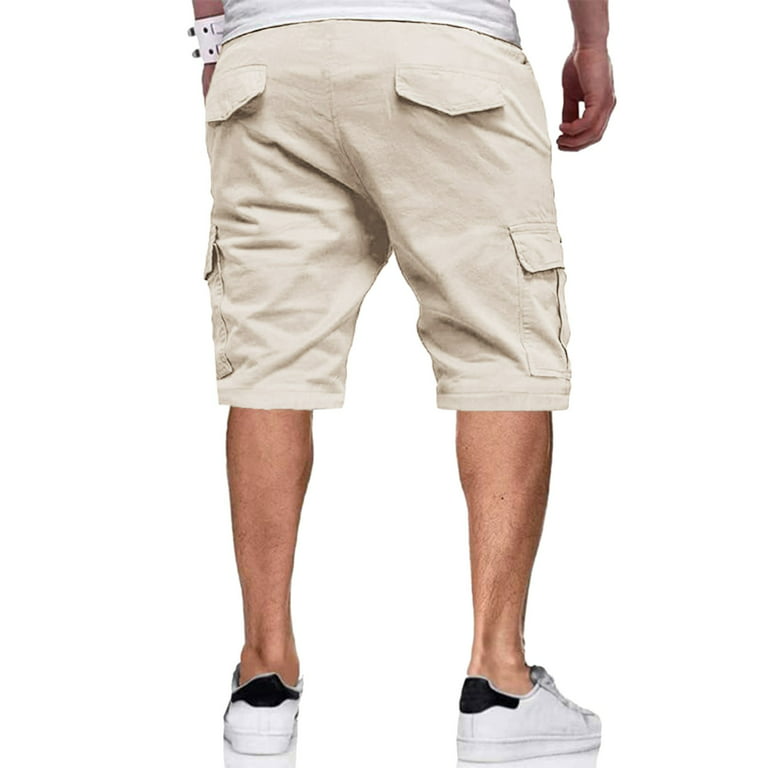 Beige Summer Short Cargo Pants Male Solid Color Plus Size Casual All Shorts  Fashionable Woven With Pockets 