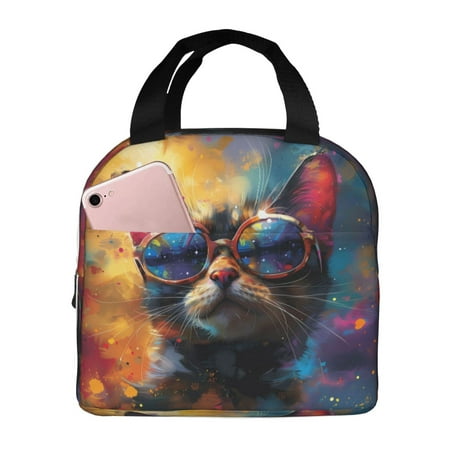 Insulated Lunch Bag for Women Men - Cool Cat With Sunglasses Leakproof Cooler Lunch Box for Women Men  Lunch Tote Bags for Work School Picnic Travel
