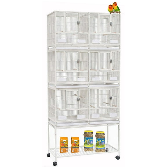 Triple Story Stackable Center Divided Breeder Breeding Bird Flight Rolling Cage With Side Breeding Nest Doors for Canaries Cockatiels Lovebirds Finches Budgies Small Parrots