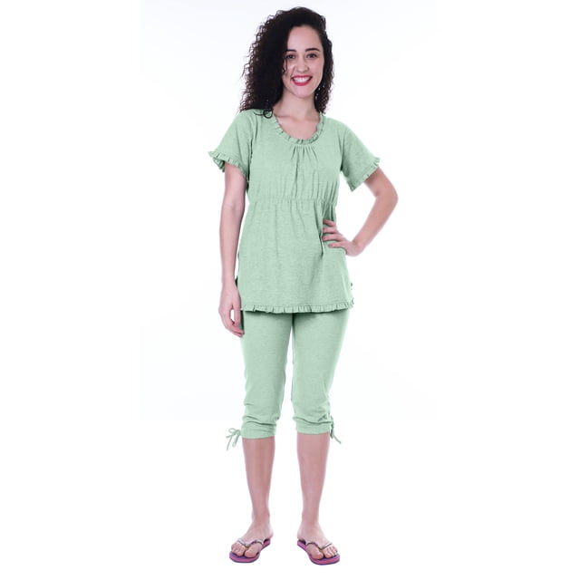 Moomaya Ensemble de Nuit pour Femmes Capri Coton 2 Pcs Chemises de Nuit