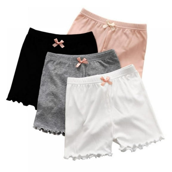 3-12 Years Girl's Solid Color Frill Trim Boyshort Underwear Safety Dress Panties 4 Pack