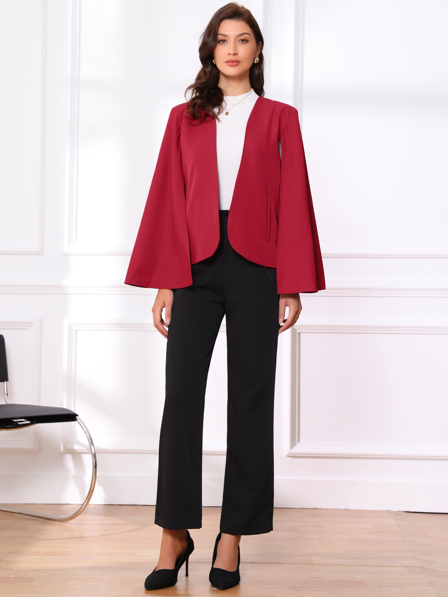 DARING DIVA Women's Cape Sleeve Business Work Open Front Casual Jacket Coat S Red