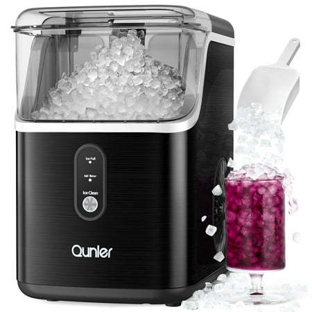 Qunler Nugget Ice Maker Countertops  33lbs Per Day Portable Pebble ice machine  Crushed Sonic ice maker with Soft Chewable Ice for Home  Party  RV  Camping  Stainless Steel Black
