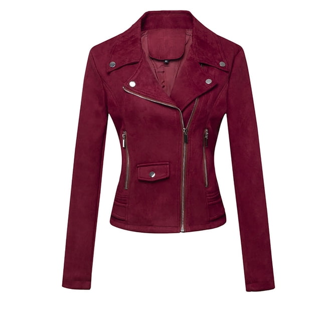 LOVZFMLL Vestes pour Femmes en Cuir à Manches Longues avec Boutons