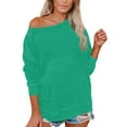 thumbnail image 2 of Hauts pour Femmes T-Shirts Dames Liquidation Blouses d'Été Mode Grande Taille Uni Col Rond Ample Manches Longues Rouge m, 2 of 6