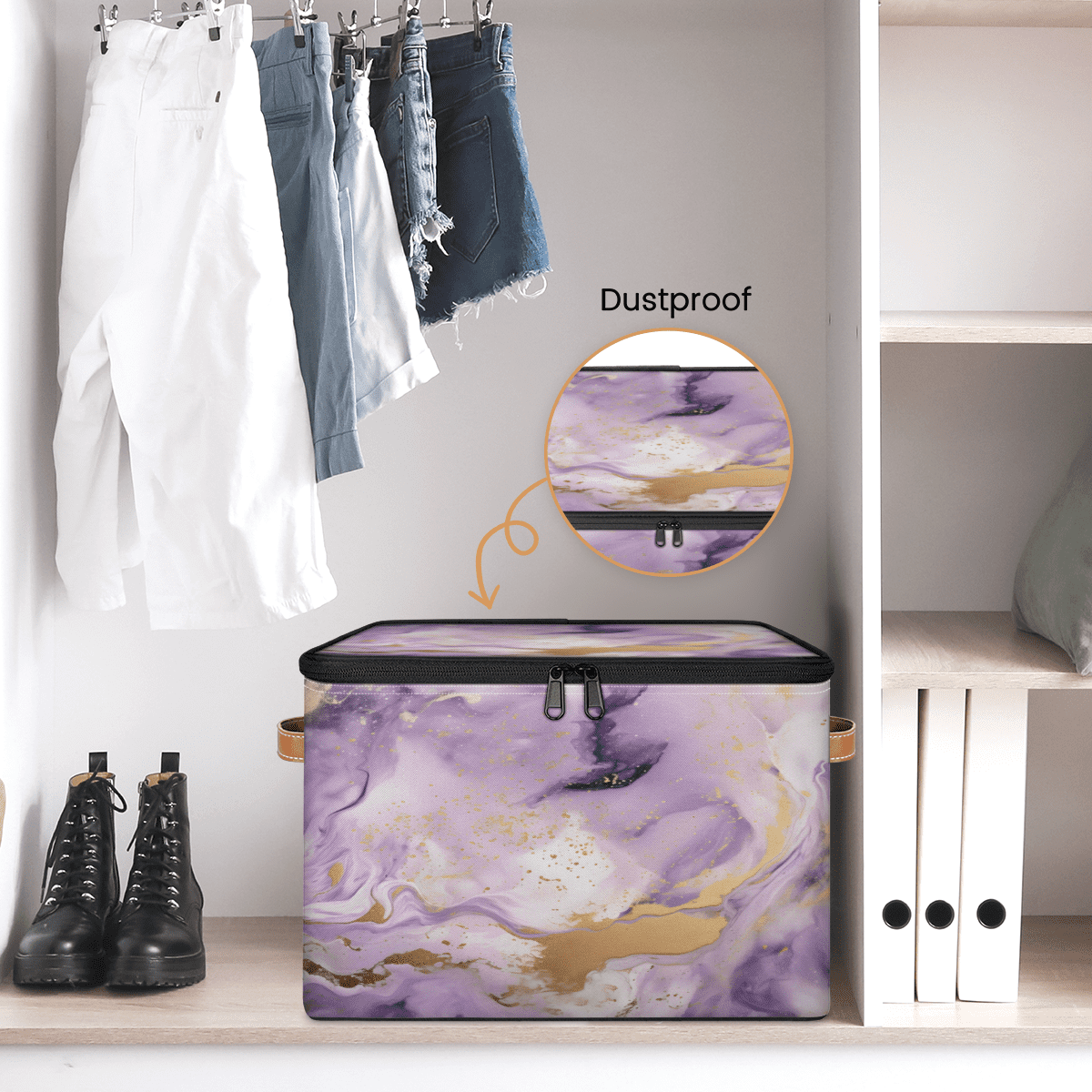 ADECORIVY Marble Geometric Color Print Storage Bin with Zipper Lid, Fabric Storage Baskets Boxes with Handles, Decorative Clothes Organizer Containers for Shelves, Wardrobe, Closet