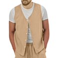 thumbnail image 2 of CIENVNSTG Button Down Sleeveless Casual Cotton Linen Vest For Men Solid Lightweight Breathable Waistcoat Versatile Beach Cardigan Tops For Outdoor Daily Business Suit Matching Outfits Earthy Yellow M, 2 of 5