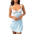 thumbnail image 1 of xiaxaixu Robe Mini Sans Manches à Bretelles Spaghetti pour Femmes Été Dentelle Florale Patchwork Bandage Col en V Robe de Soirée pour Cocktail, 1 of 9