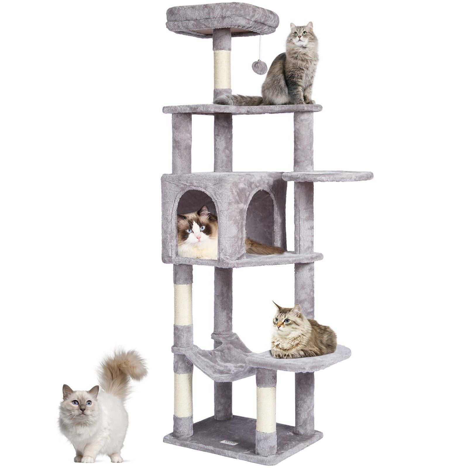 ◆Cat◆ Feandrea 61-Inch Cat Tower, Plush Cat Condo with Multi-Level