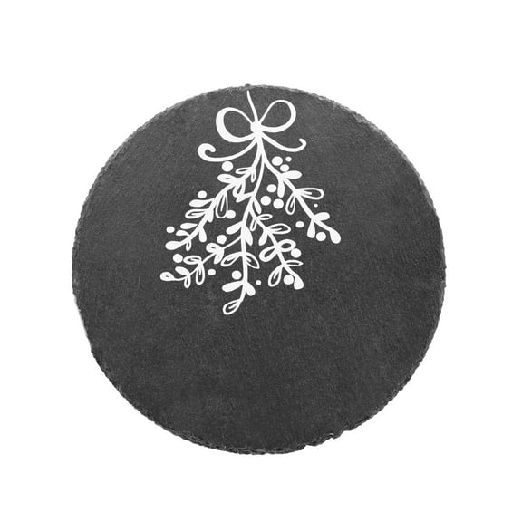 Jay Imports Merry and Bright Mistletoe Round Slate Trivet
