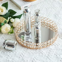 Nuptio Perfume Organizer Vanity Tray for Dresser Gold Round Decorative Mirror Tray for Her Elegant Home Decor for Room