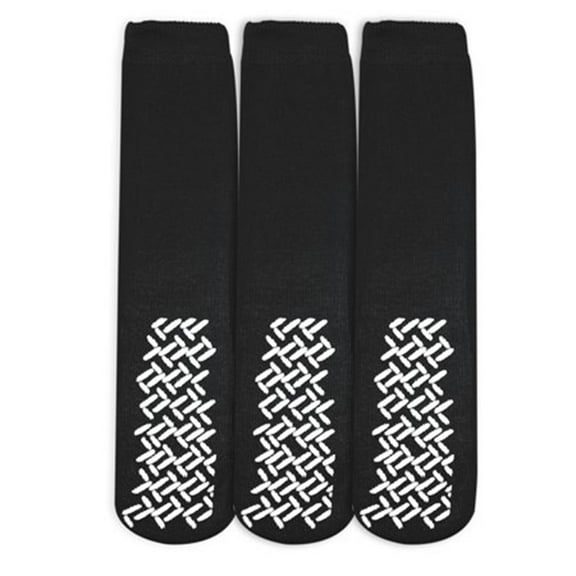 Personal Touch Top of the Line Hospital Non Skid Slipper Socks, Ladies or Men's Colors, 3 Pairs (Black, X-Large Ankle)
