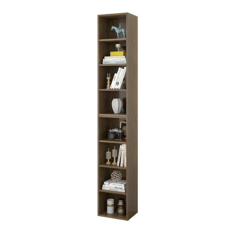 PORKISS 8-Tier Bookshelf, Wood Open Display Bookshelf with Adjustable Shelves, Tall Narrow Bookcase with Slim Storage, Modern Media Tower Rack for Adults, Tenns, Living Room, Home Office, Walnut - Walmart.com PORKISS 8-Tier Bookshelf, Wood Open Display Bookshelf with Adjustable Shelves, Tall Narrow Bookcase with Slim Storage, Modern Media Tower Rack for Adults, Tenns, Living Room, Home Office, Walnut - Walmart.com