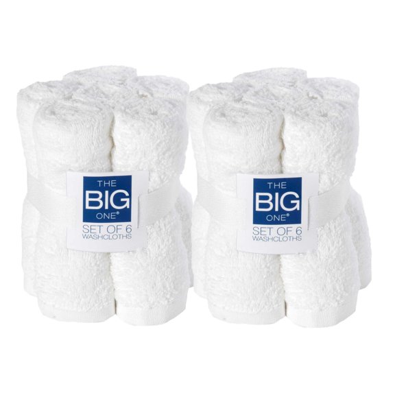 The Big One 100% Cotton Terry Cloth Washcloths - 12 Pack - White - 13" x 13"