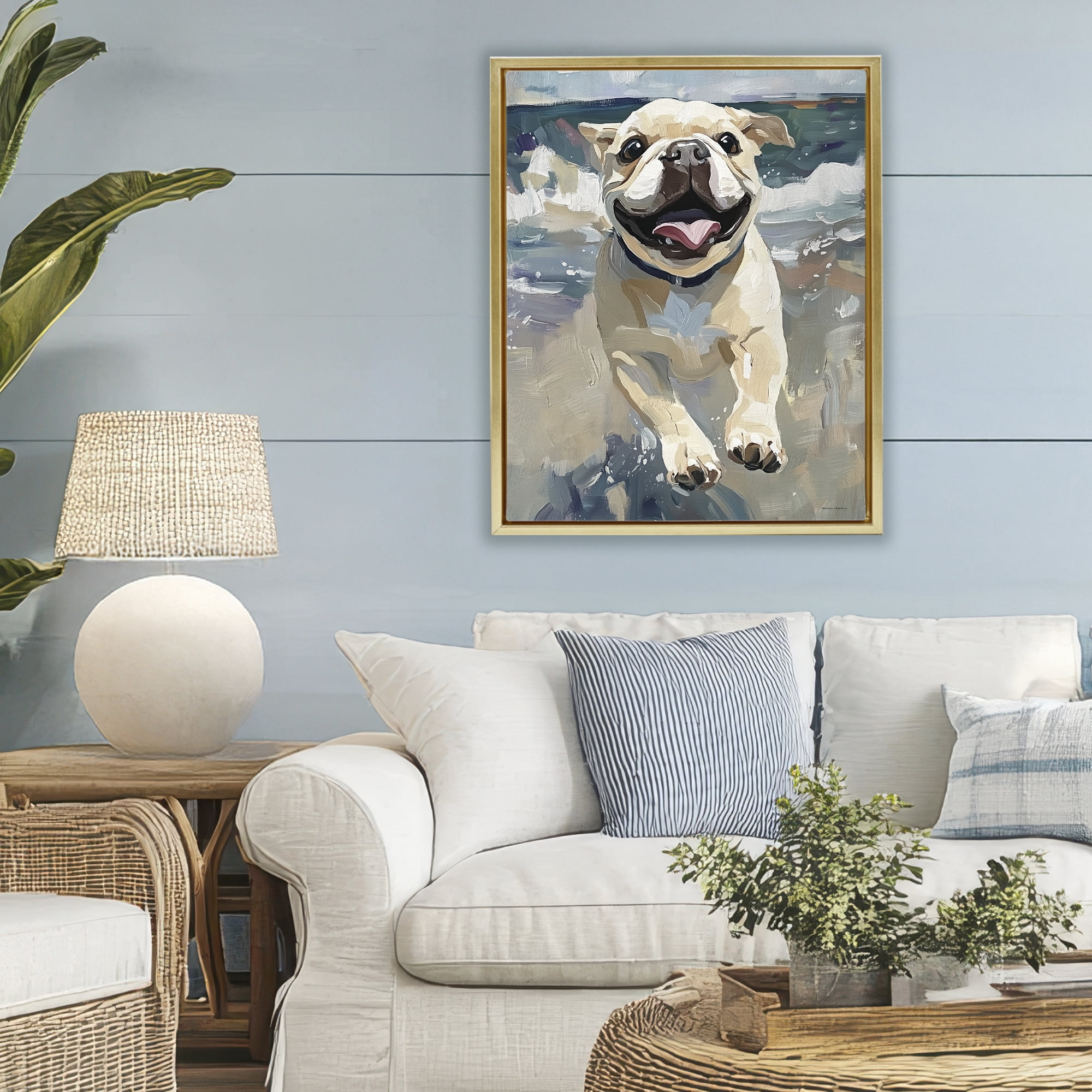 Stupell Industries Sunny Paws Dog on Beach Gold Framed Floater Canvas Wall Art, design by Svetlana Aleynikova