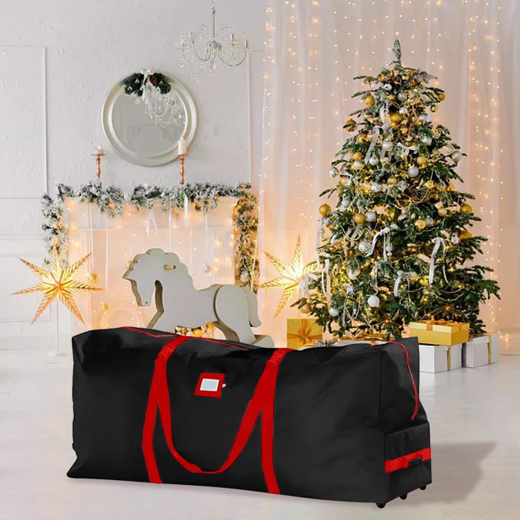 Premium Rolling Tree Storage Bag Container, Water 600D Oxford, Durable Tear Duffle Bag for Disassembled Trees, Christmas Holiday black
