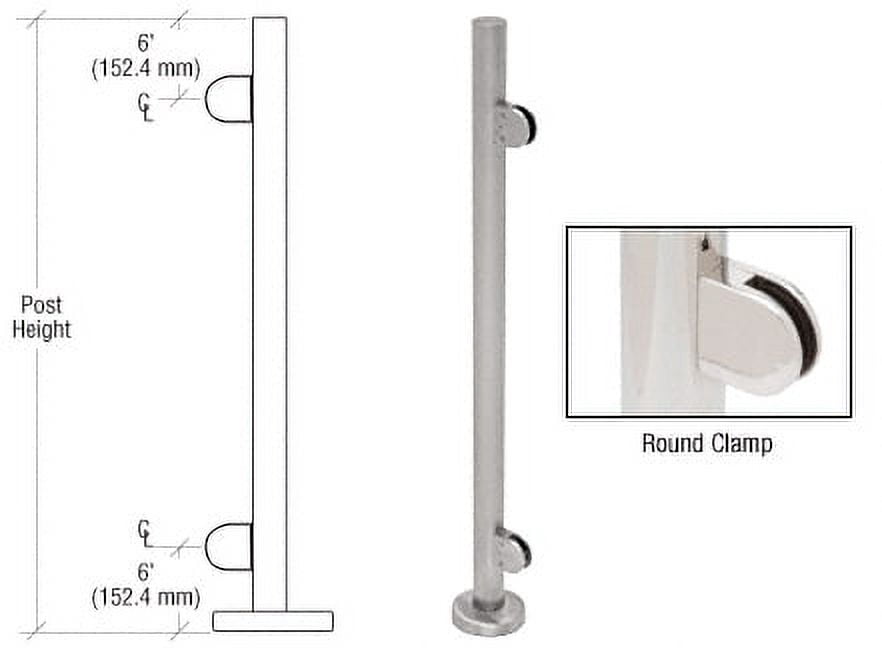 CRL PR36EBS Brushed Stainless 36" Steel Round Glass Clamp End Post Railing Kit
