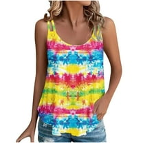 Lindreshi Tank Tops for Women 2024 Loose Fit 2024 Women's Spring and Summer New Tank Eyelet Embroidery Scoop Neck Fashion Print Casual Fashion Top Blouse