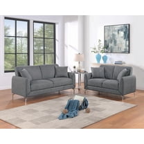 Modern Gray Burlap Fabric 2pc Sofa Set for Living Room 75x31x35H