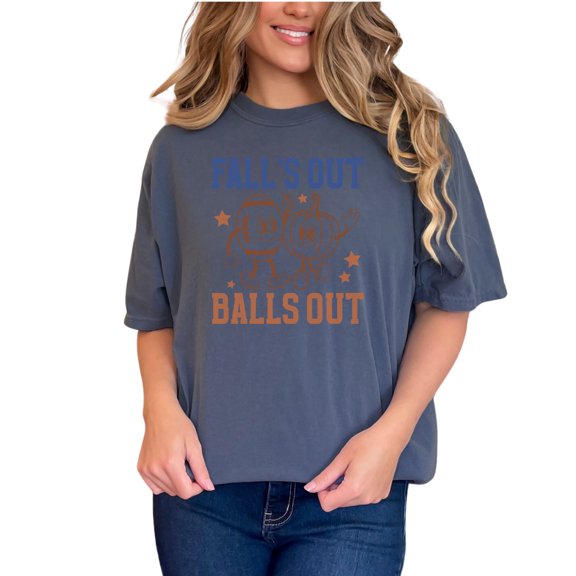 Retro Fall's Out Balls Out, Football & Pumpkin Art, Fall Merch, Denim Comfort Colors T-Shirt, Small