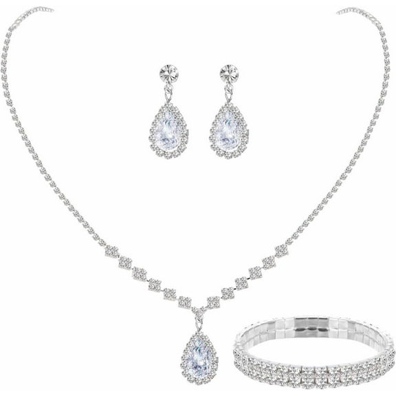 3 Pcs Set Elegant Jewelry Set - Earrings necklace bracelet, Pendant Crystal Wedding Ball Jewelry Accessories, Suitable for Wedding Parties and Dances