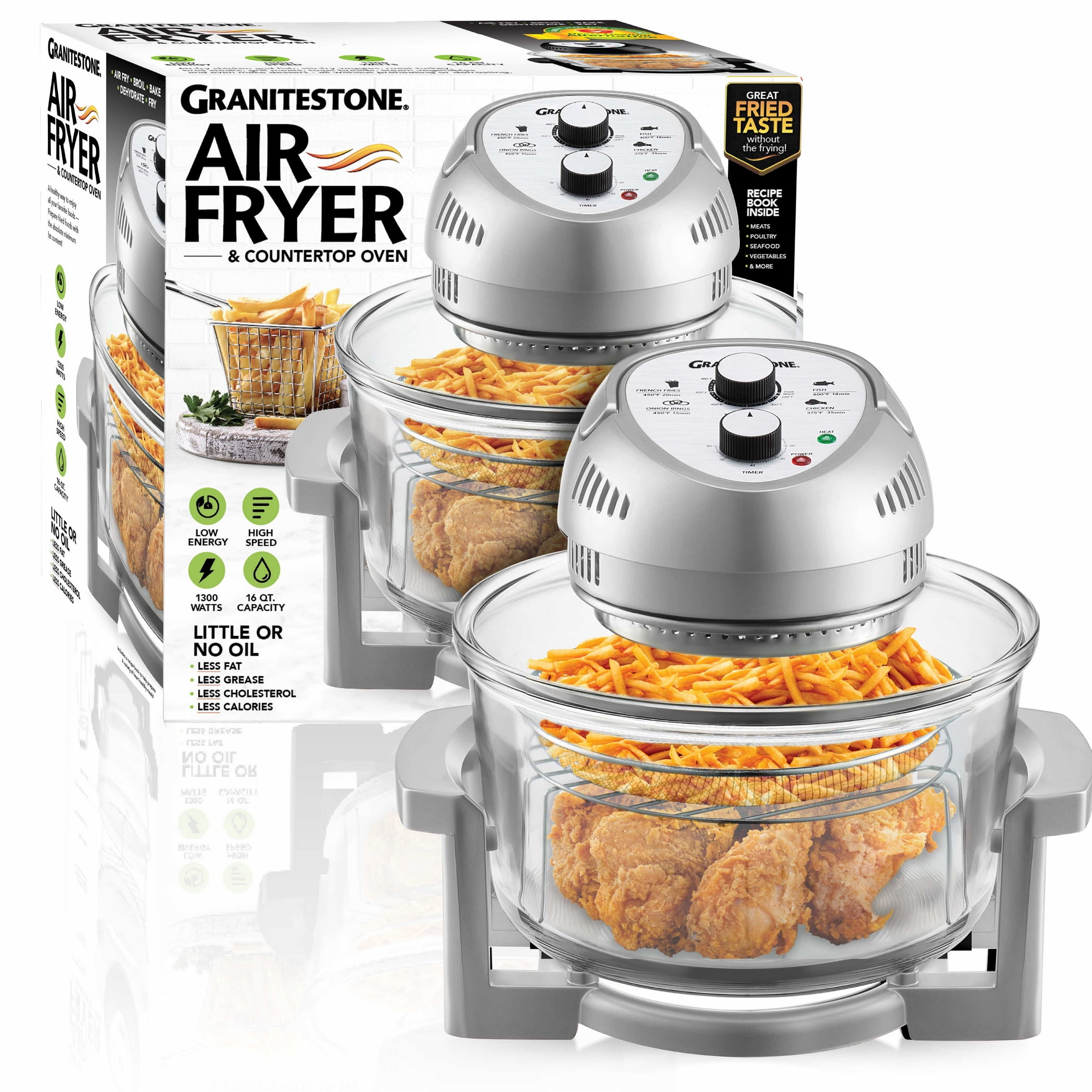 Big Boss 16Qt Large Glass Air Fryer Non Toxic Family Sized Large Halogen Oven Cooker Air Fryer