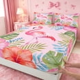 thumbnail image 4 of meiyoeat Watercolor Flamingo Tropical Pattern Bed Sheets,Pink Floral Print Full Size Sheets For Girl,4-Piece,1 Flat Sheet,1 Fitted Sheet and 2 Pillowcases, 4 of 6