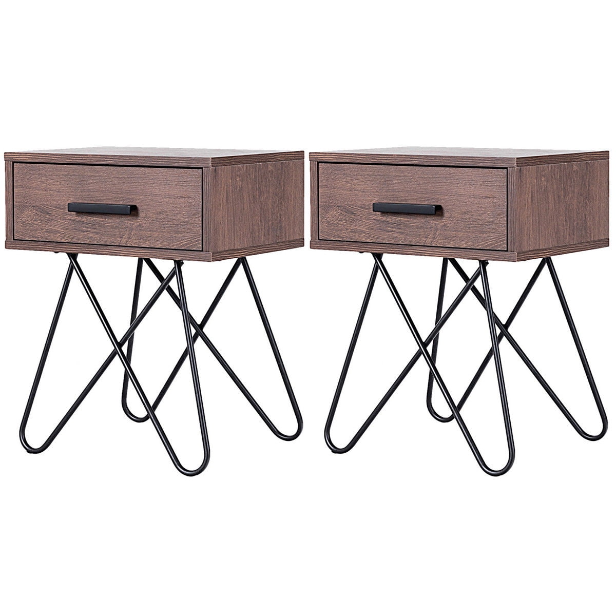 Gymax 2pc Nightstand Side End Coffee Table Storage Display Steel