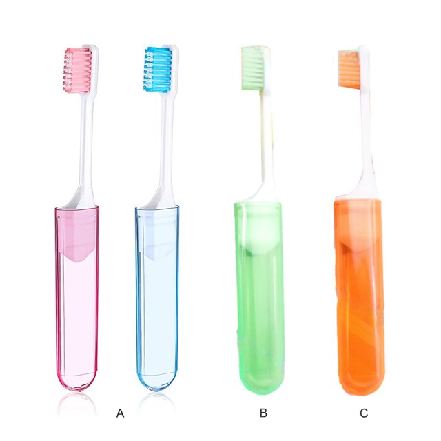 Vogacara Pack of 2 Folding Toothbrush Portable School Cleaning Traveling Office Gums Soft Hiking Household Toothbrushes cuidado de los oídos Azul rosado Vogacara BFH000153-00