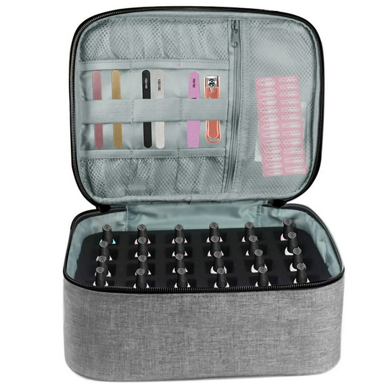 Nail Polish & Essential Oil Organizer Bag With Lamp, Capacity Of 30  Bottles, Portable Carrying Case For Outdoor And Business Trips