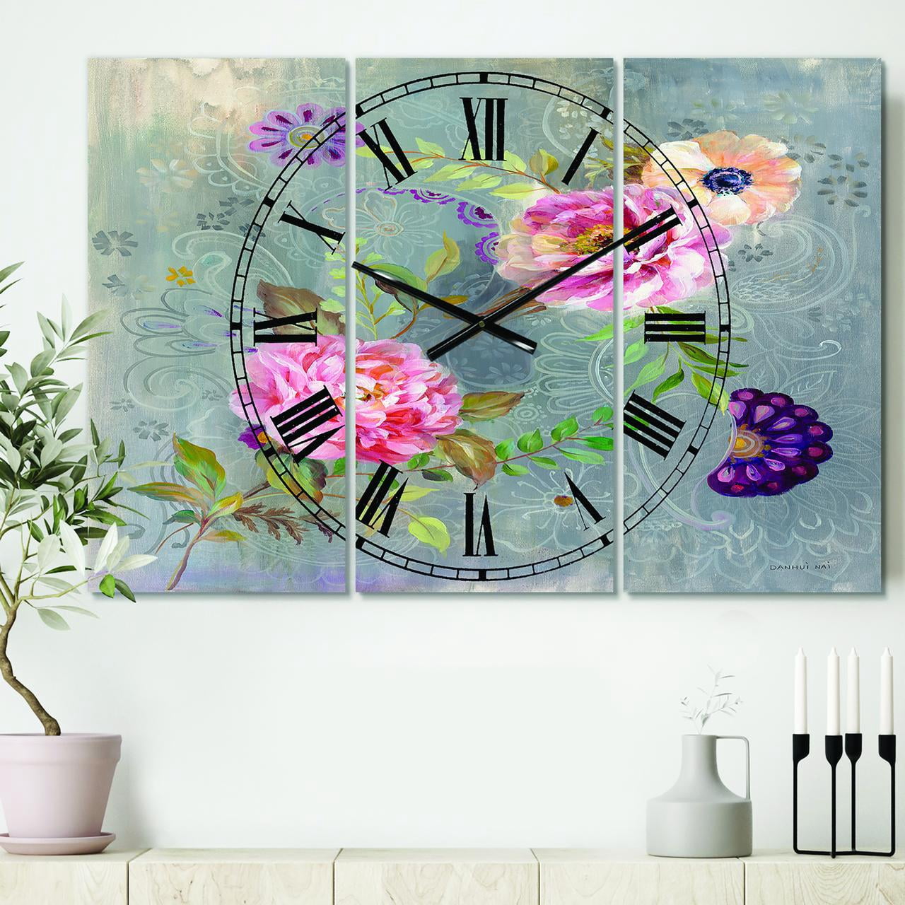 Designart 'Peonies and Paisley' Lodge wall clock