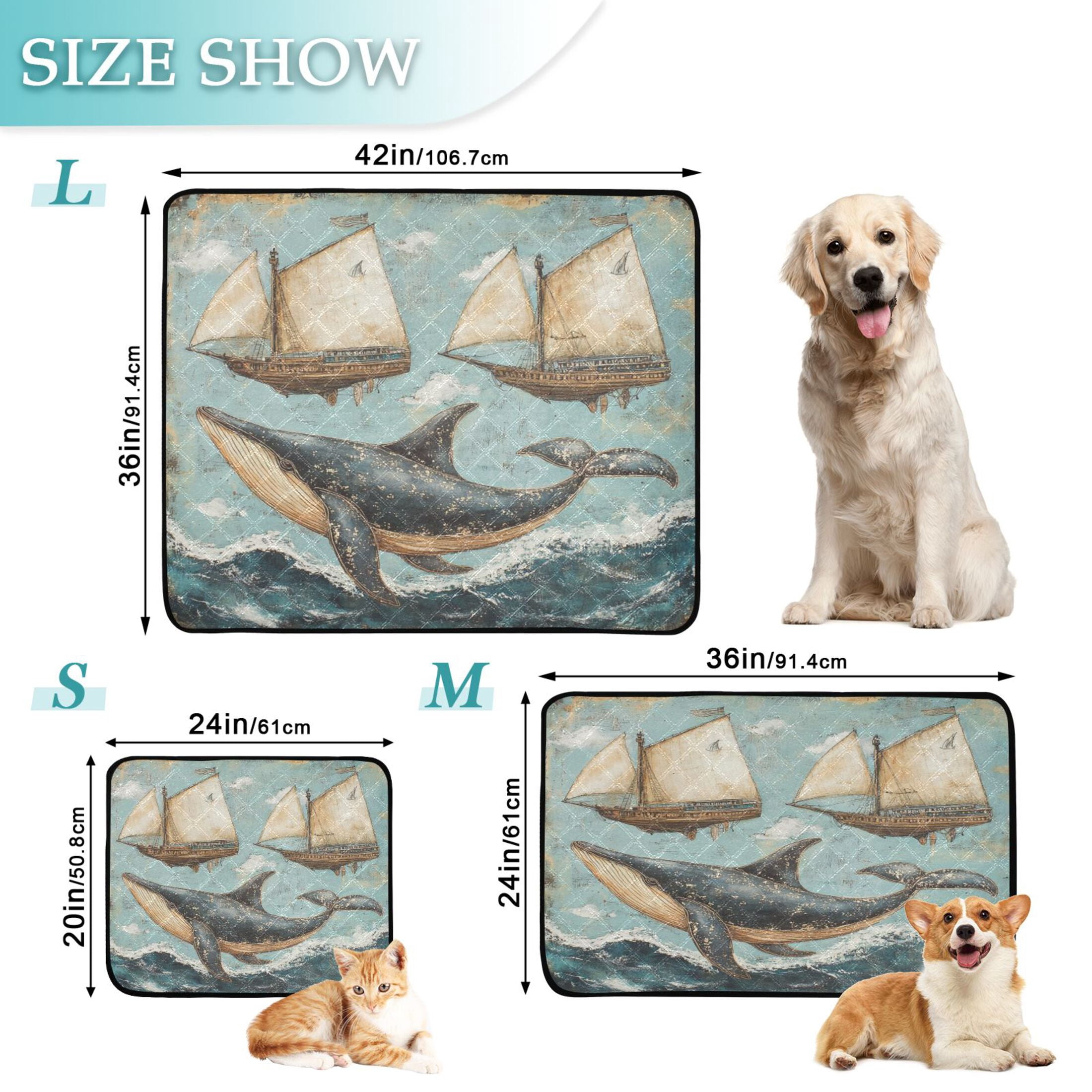 Qxltty Whales Swim with Sailboats Cat litter Pads Pet Set of 3 Diaper Mats Center Anti-leakage Layer Absorbent Soft and Comfortable