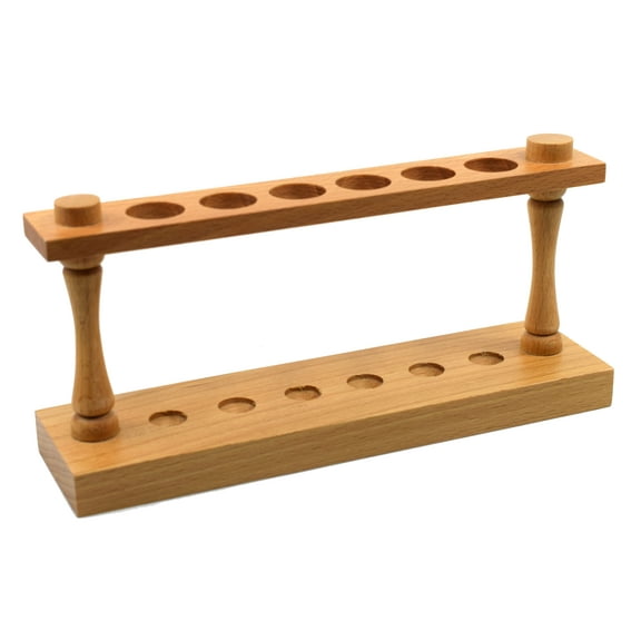 Wooden Test Tube Rack - Accommodates 6 Tubes, up to 22mm - 9.75" Wide - Premium Polished Wood Construction - Eisco Labs