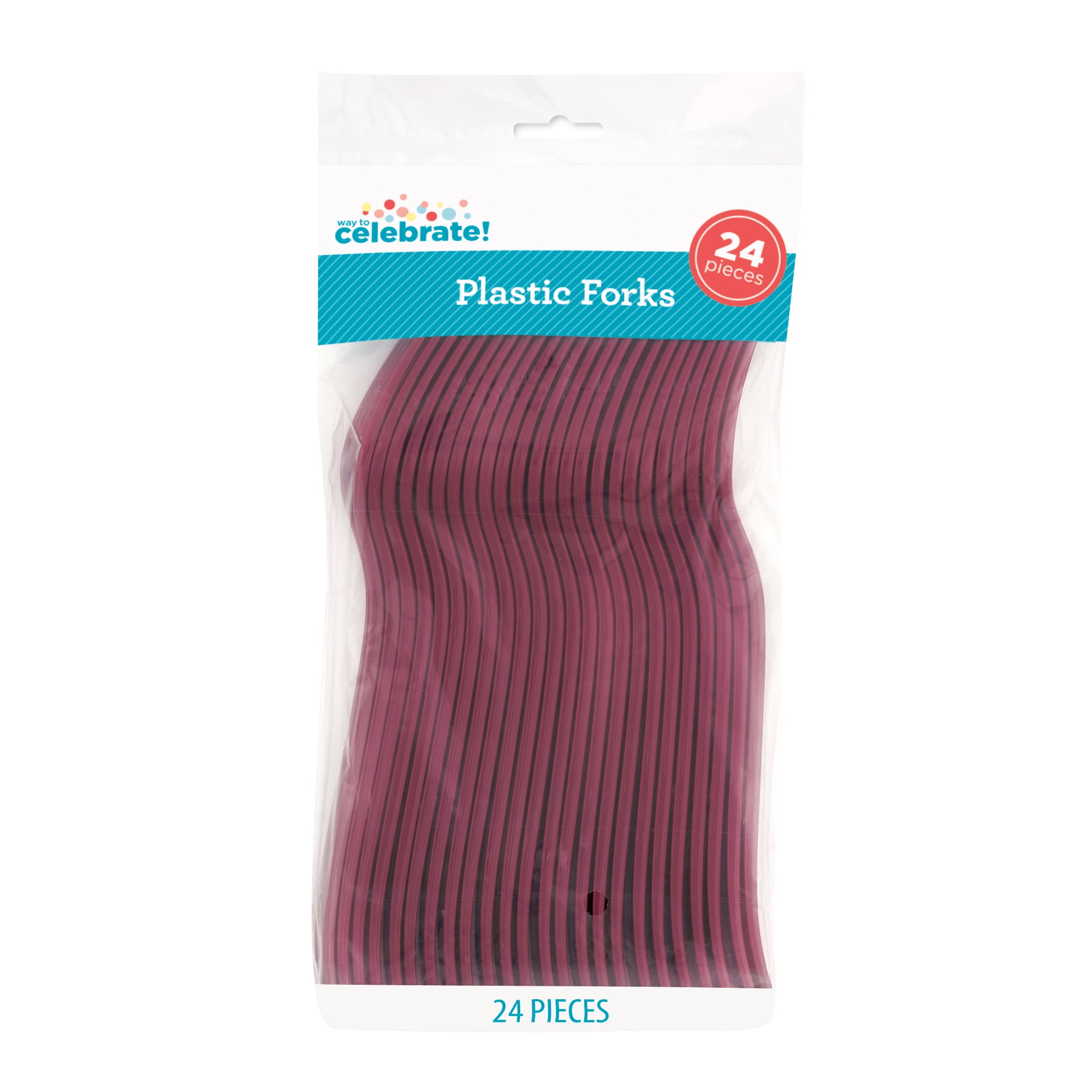 Plastic Disposable Forks, Burgundy, 24 Pieces, by Way To Celebrate