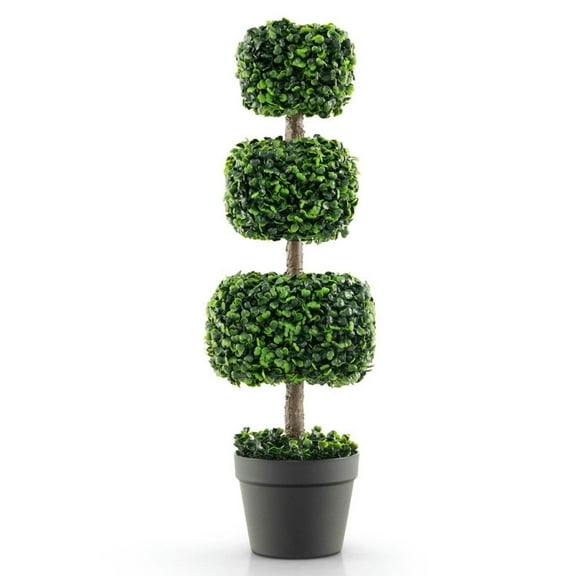 Resenkos Greenery Decor,35 Inch Artificial Boxwood Topiary Ball Tree with Cement-filled Pot-Green