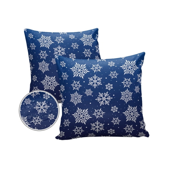 Pack of 2 Outdoor Pillow Covers, Christmas Snowflake Blue Texture Waterproof Square Throw Pillowcase Cushion Decorative Pillow Covers for Couch Patio Tent, 18x18 in